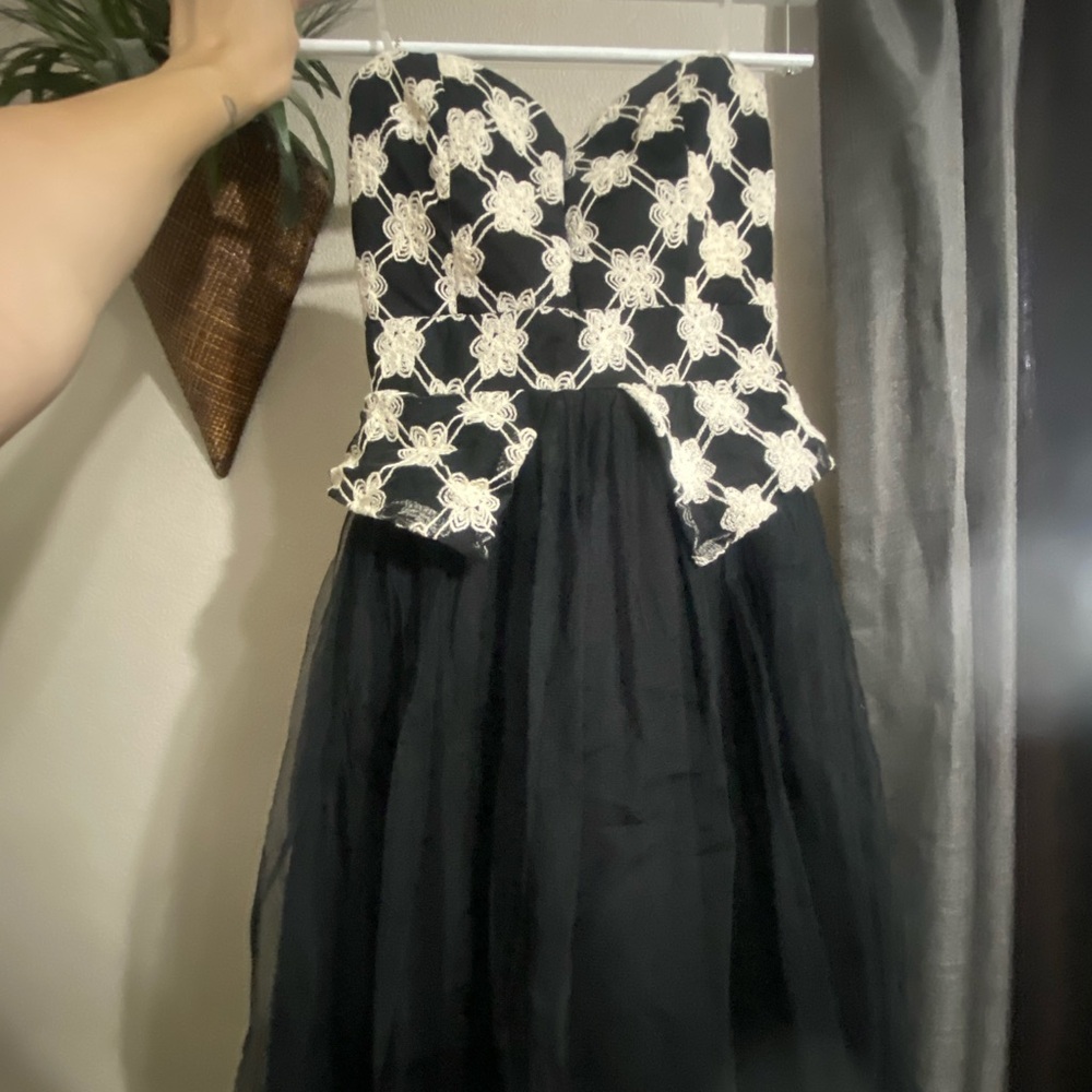 Mystic Black and Cream Strapless Dress